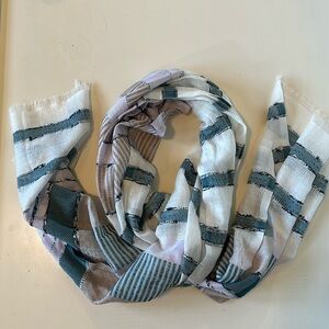 J.Jill Cream Scarf Teal Lavender Stripes India NWT